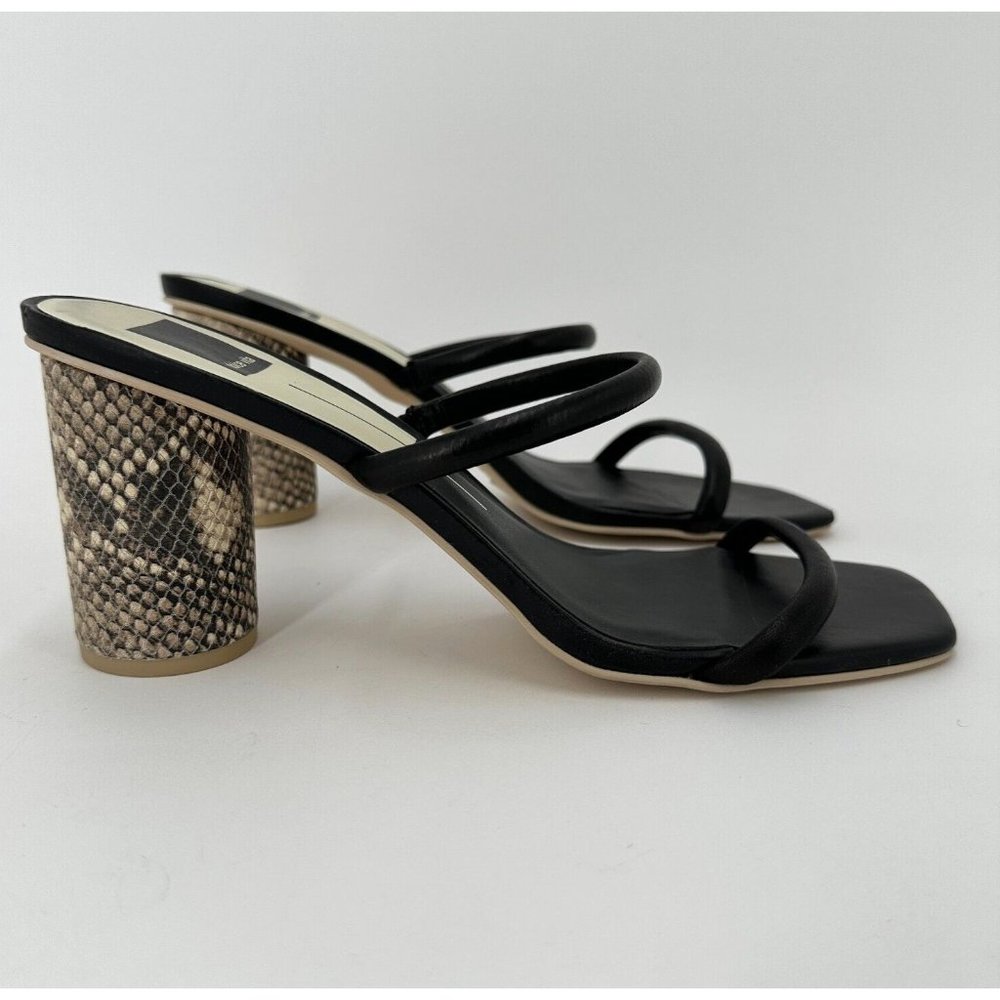 Dolce Vita Black Noles Double Strap Slip-on Heeled Sandal Snakeskin Heel size 10 - Picture 2 of 7